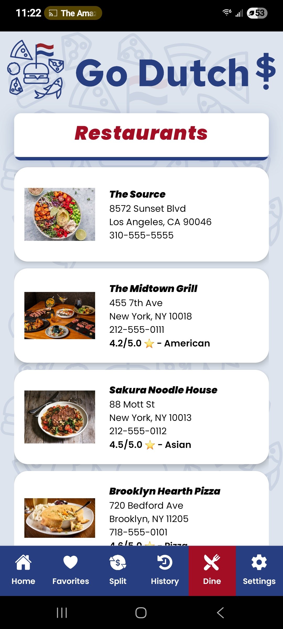 Go Dutch - restaurants discover screen